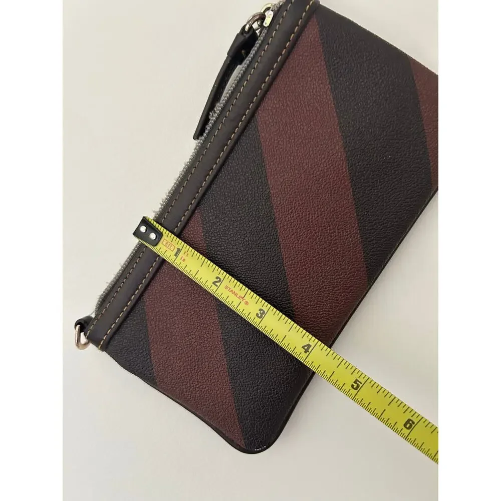 Dooney and Bourke Brown Black Striped Leather Wristlet GUC Red Shoulder Strap